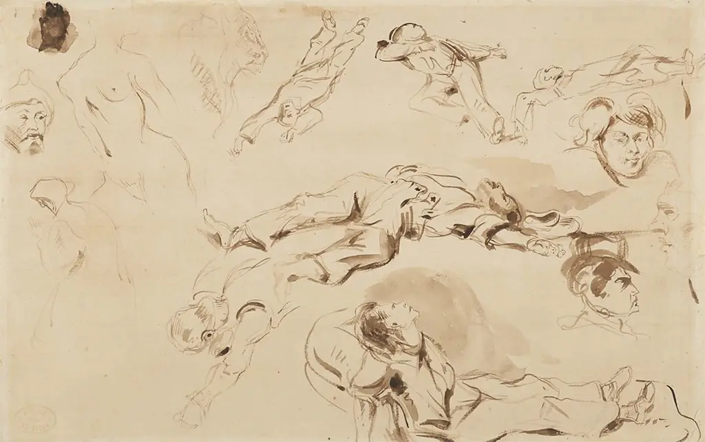 Figure Studies related to Liberty Leading the People in Detail Eugene Delacroix